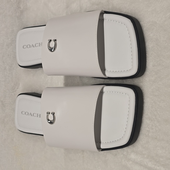 Coach Optic White Leather Florence Sandals - Picture 1 of 12